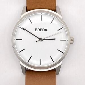 BREDA 5-0170531 Watch Men White Dial Silver Tone Brown Leather 39mm